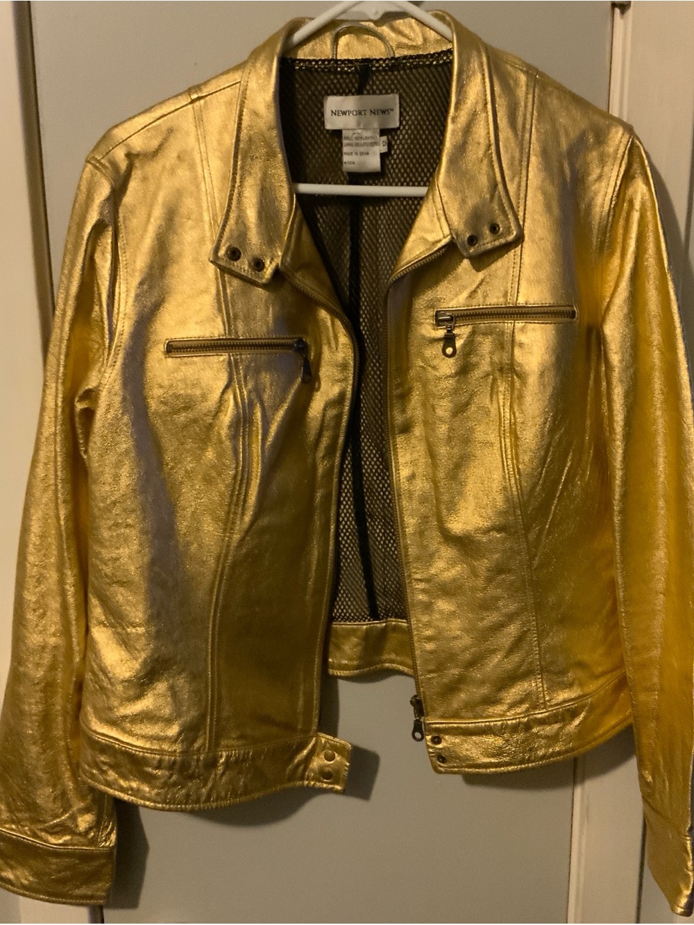 Newport News Metallic Gold Genuine Leather Moto Jacket